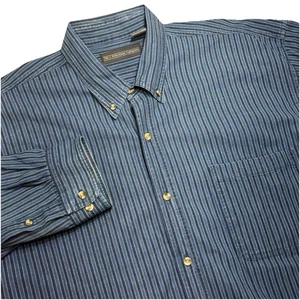 J. Peterman Button Company Men's XXL Button Up Blue Black Stripe Long Sleeve - Picture 1 of 6