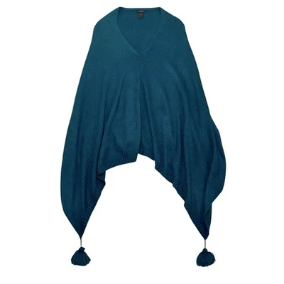 ANN TAYLOR Poncho Suéter Azul Teal Verde Suave Talla Única Tirar Sobre Tejido Borla Foto 1 de 4