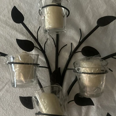 Aplique de pared de vidrio pesado macizo de metal marrón frondoso 6 hojas de brazo Foto 1 de 4