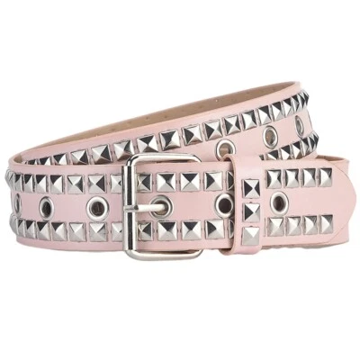 Unisex Hombres Color Sólido Ajustado Imitación Cuero Cinturón Punk Ajustable Remache Cintura Foto 1 de 4