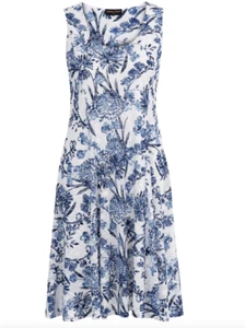 NWT Anna Rose Blue & White Textured Sleeveless Midi Stretch Tunic Dress Size 14 - Picture 1 of 4