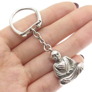 925 Sterling Silver Vintage Buddha Fob Key Chain Ring Holder - Picture 1 of 9