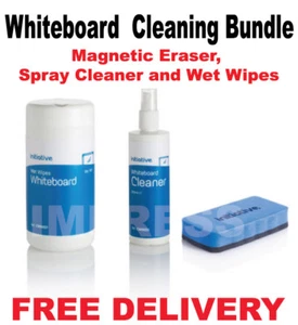 Whiteboard Cleaning Bundle - Drywipe Magnetic Eraser Spray Cleaner and Wet Wipes - Picture 1 of 3