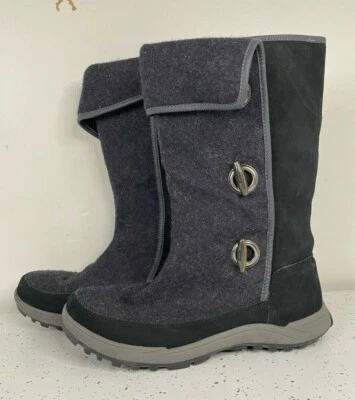 Lands End Weatherfield Toggle Womens Navy Blue & Black Leather Snow Boots 8.5 B Foto 1 de 4