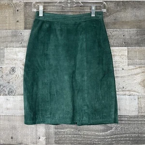 Vtg Global Identity Leather Skirt Womens 3 4 Green G lll G3 Solid Midi Career - Picture 1 of 6