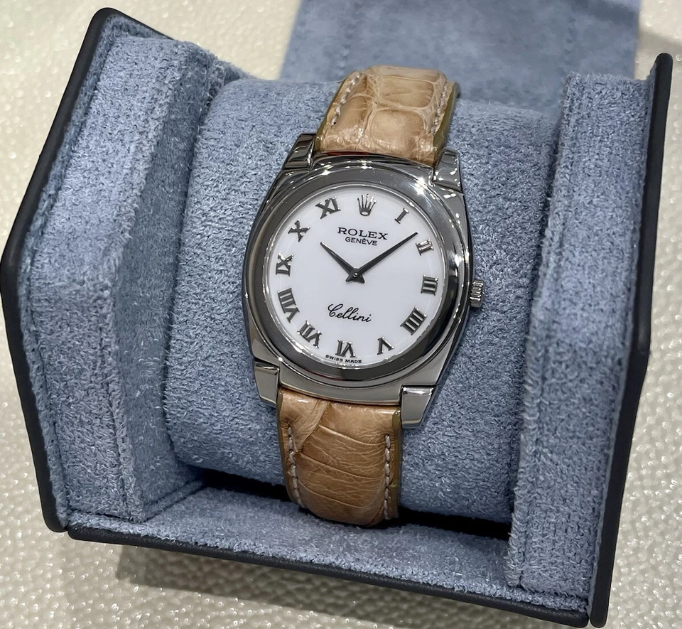 Rolex Cellini Cestello 35 mm, esfera romana blanca - oro blanco con correa Foto 1 de 1