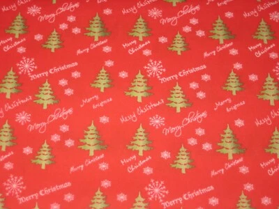 Red Merry Christmas Tree Snowflakes RTC Fabrics 1/2 yard 18"x44" - Image 1 of 3