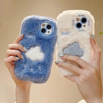 Funda de teléfono para iPhone y Samsung invierno felpa nube mullida a prueba de golpes cubiertas suaves Foto 1 de 4