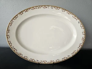 Piatto ovale Haviland Limoges France 16" bordo oro con disegno floreale antico vintage - Foto 1 di 13