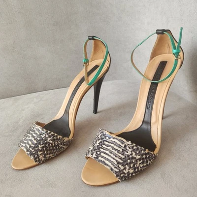 Narciso Rodriguez Sandalias Tacones Altos 9.5 Cuero Negro Serpiente Stiletto Hecho en Italia Foto 1 de 4