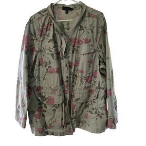 Lane Bryant Floral Utility Jacket Women 18/20 Pink Roses Green Beige Lightweight - Picture 1 of 9