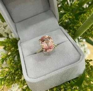 Anillo de compromiso de morganita de corte ovalado creado en laboratorio de... - Imagen 1 de 3