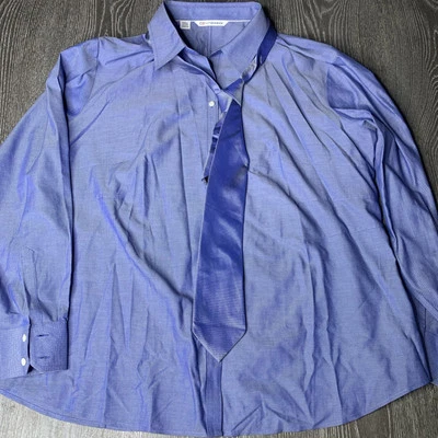 Cutter & Buck Men’s Beautiful Blue Dress Shirt Size 3XL W/ Calvin Klein Silk Tie - Image 1 of 4
