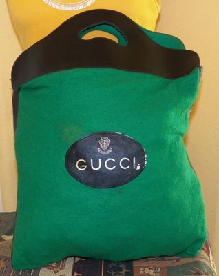 BOLSO DE MANO GUCCI DE COLECCIÓN AÑOS 70 FIELTRO LANA VERDE COMPRAS CUBIERTA ANTIPOLVO 18X13 Foto 1 de 4