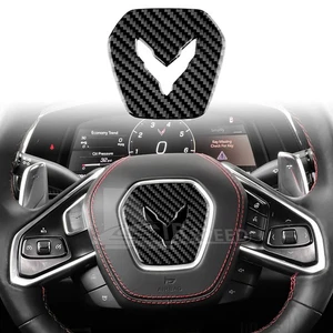 Black Carbon fiber Steering wheel Center Trim Sticker Fits Corvette C8 2020-2023 - Picture 1 of 8