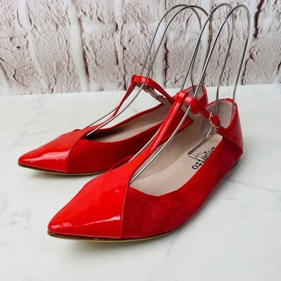 Zapatos planos de ballet repetito Mary Jane correas 37 charol rojo gamuza Japón FS Foto 1 de 4