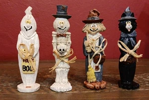 4 Halloween Figures--Skeleton, Ghost, Scarecrow, & Witch cat - Picture 1 of 6