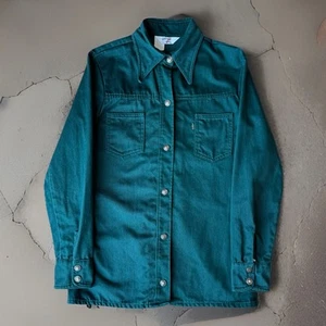 Vintage Levis Snap Shirt XS Green 70s Big E Made in USA Workwear California - Picture 1 of 8