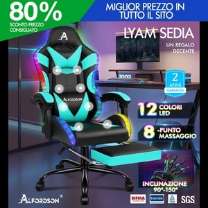 ALFORDSON Gaming Sedia Ufficio Massaggio LED RGB Sedile per Computer Pelle PU - Foto 1 di 12