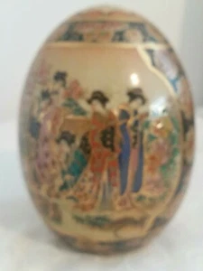 Porcelain Chinese Egg Japanese Geisha Oriental White Gold Satsuma 7" - Picture 1 of 5