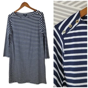 Jones NY Shirt Dress Size Large Navy Blue Stripe Casual Below Knee Casual - Picture 1 of 8