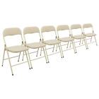 6x Beige Fabric Padded Metal Folding Chairs Foldable Office Dining Chair
