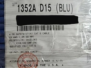 Belden 1352A 23/4P CAT6 DataTwist 6 F/UTP Shielded Network Cable CMP Blue /50ft - Picture 1 of 8