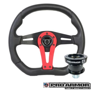 Pro Armor Force Steering Wheel Black w/ Red Can-Am Polaris + Quick DIsconnect - Imagen 1 de 1