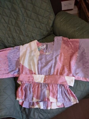 Blusa Pullover con Cinturón Manga Ala de Murciélago Bloque de Color Caron/Chicago DE COLECCIÓN, Talla 10 Foto 1 de 4