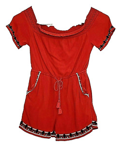 Abercrombie Fitch Romper Sz XSP Red Tribal Print Elastic Shoulders Lining Cotton