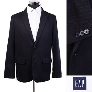 Gap Blazer Men Sz M 42 Cotton Blend Sport Coat Jacket Striped Stretch Black