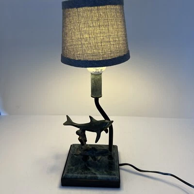 Vintage Solid Brass Dolphin Table Lamp With Marble Base 14'' Tall - Image 1 of 4