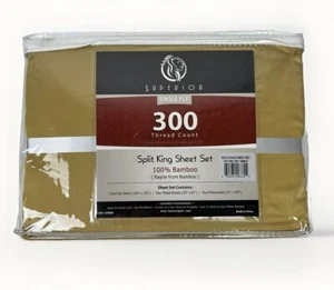 Superior Single Ply 300 Thread Count Split King Sheet Set Bamboo Solid Gold New - Bild 1 von 10