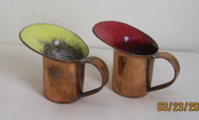 Pair Nekrassoff Handmade Copper and Enamel Creamers - Image 1 of 4