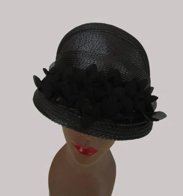 Fun Eugenia Kim Black Visor Brim Cap Hat Baseball Silk Flowers - Image 1 of 4