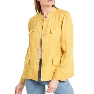 Chaqueta utilitaria de lino orgánico EILEEN FISHER amarillo caléndula talla XL Foto 1 de 4