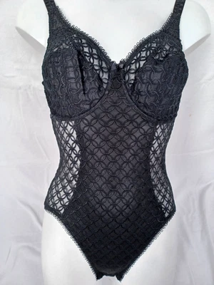 Hermoso modelador de cuerpo Berlei D-light B139 de encaje negro bordado con cable control 32E Foto 1 de 4