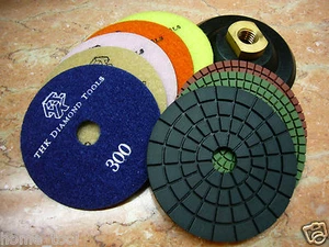 8 pieces 4" inch 100mm THK Diamond WET polishing pads wheel marble granite stone - Picture 1 of 3