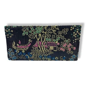 Bright Floral Embroidered Envelope Clutch Purse Wallet Detailed Asian Garden - Picture 1 of 7