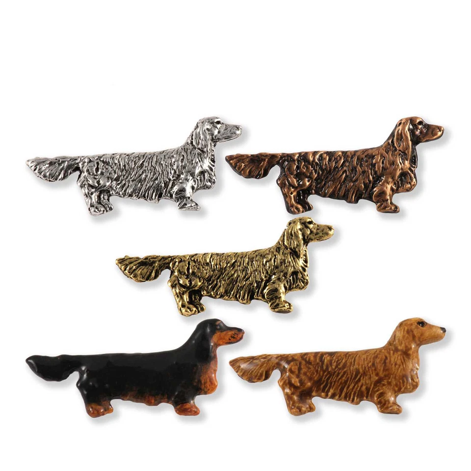 Pin o imán de solapa Wiener de pelo largo para perro Dachshund de peltre, D366F, hecho en EE. UU. Foto 1 de 1