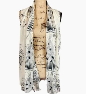 CHALECO PLUMERO COLDWATER CREEK BOHO MARFIL Y AZUL FLORAL DE GRAN TAMAÑO Foto 1 de 4