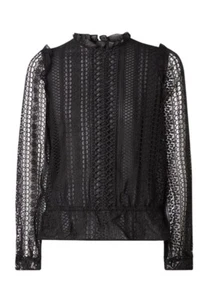 Ted Baker Comsee Black Zip Up Long Sleeve Lace Blouse Top ~ Size 3 UK 12 - Imagen 1 de 11