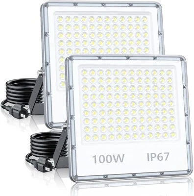 2 Pack led Flood Light Plug in Exterior Security Outdoor for Stadium Yard Garden - Image 1 of 4