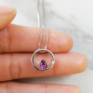 00.75 Ct Pear Cut Simulated Purple Amethyst Pendant 14K White Gold Plated - Picture 1 of 3