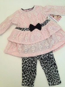 Baby Essentials Girls Lace Top Leggings Outfit Set Size 3 Months Pink Cheetah - Picture 1 of 5