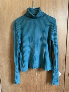 Vintage Sweater Brand Turtleneck Sweater Green Ribbed 100% Cotton 1980s - Picture 1 of 8