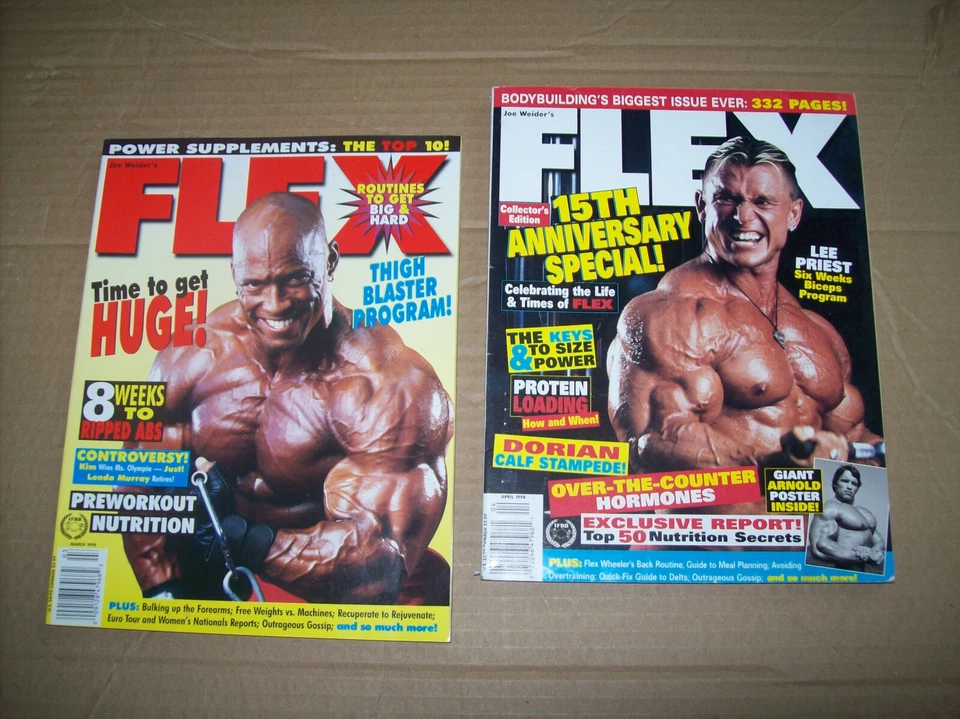 2 vtg FLEX 1998 Weider BODYBUILDING Fitness ARNOLD Exercise DORIAN YATES Priest - Image 1 of 1
