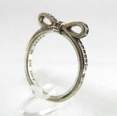 Pandora ALE Sterling Silver Bow Crystal Studded Band Ring 925 Size 6 2.6g - Image 1 of 4