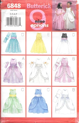 Butterick Sewing Pattern 6848 Children's Flared Dresses Sash Scarf Size: 2-3-4-5 - Image 1 of 2