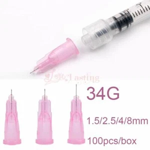 100pcs Box of 34G Tattoo Needle Syringe Injections – 1.5mm to 8mm Transparent. - Picture 1 of 24